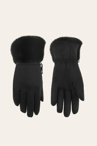 FLEECE FAUX FUR CUFF GLOVES JUNIOR - BUBBLY BLACK, 6-7 years